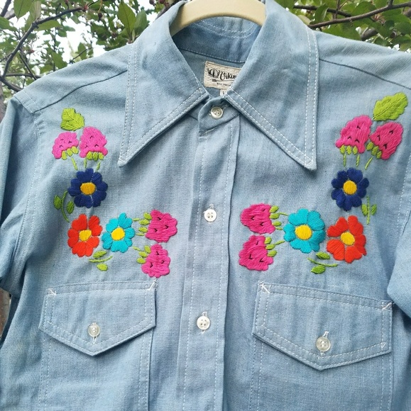 70's Western Vintage Boho Embroidered Mexican Top - Picture 3 of 8